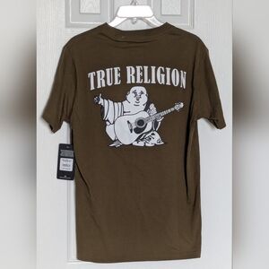 NWT True Religion Men's (Small) Militant Green Buddha Raised Graphic T-Shirt/Top